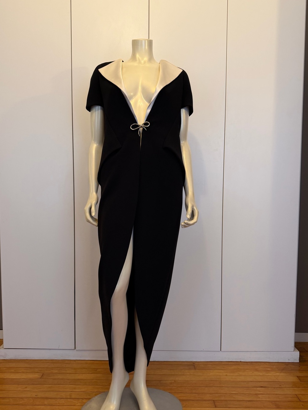 Balenciaga Black Gown with off white Contrast Lapels smoking dress